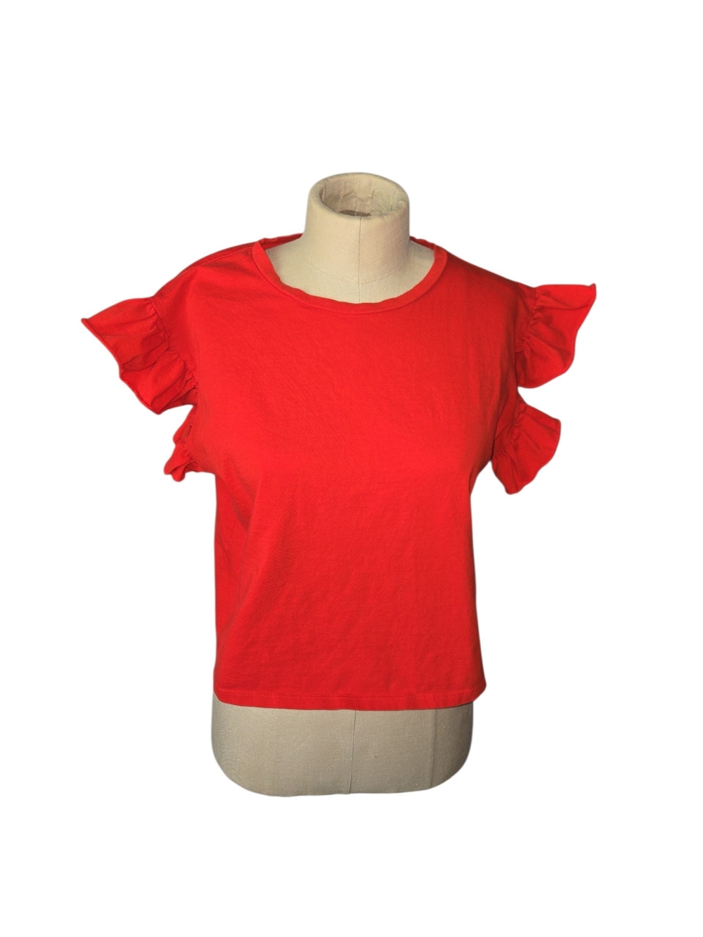 Zara Red Flutter Ruffle Sleeve Crewneck Top Small